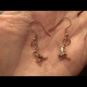 Solid brass 18k gold tiny bird earrings 925 silver
